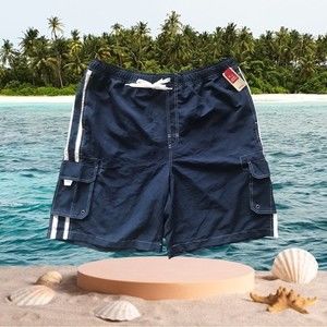 New Open Ocean Trails Trunks Navy & White Pockets Drawstring Size XL